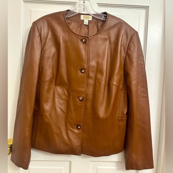 Talbots Jackets & Blazers - Talbots Brown Leather Button Front Jacket